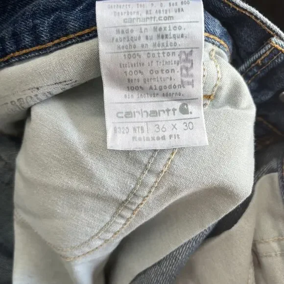 Carhartt Jeans Mens 36x30 Blue Relaxed Straight Leg Outdoor Workwear B320 WTB - Picture 6 of 8